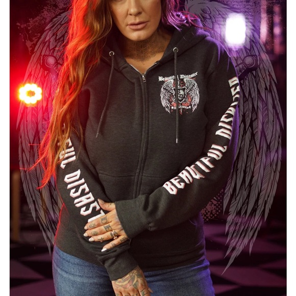 NEW Beautiful disaster warrior zip hoodie, XL BNWT - Picture 7 of 7
